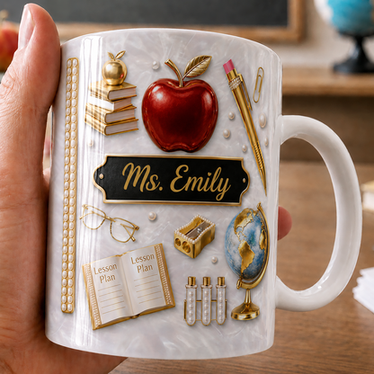 Personalized Teacher Name Mug, Custom Dimensional Effect Back to School Gift