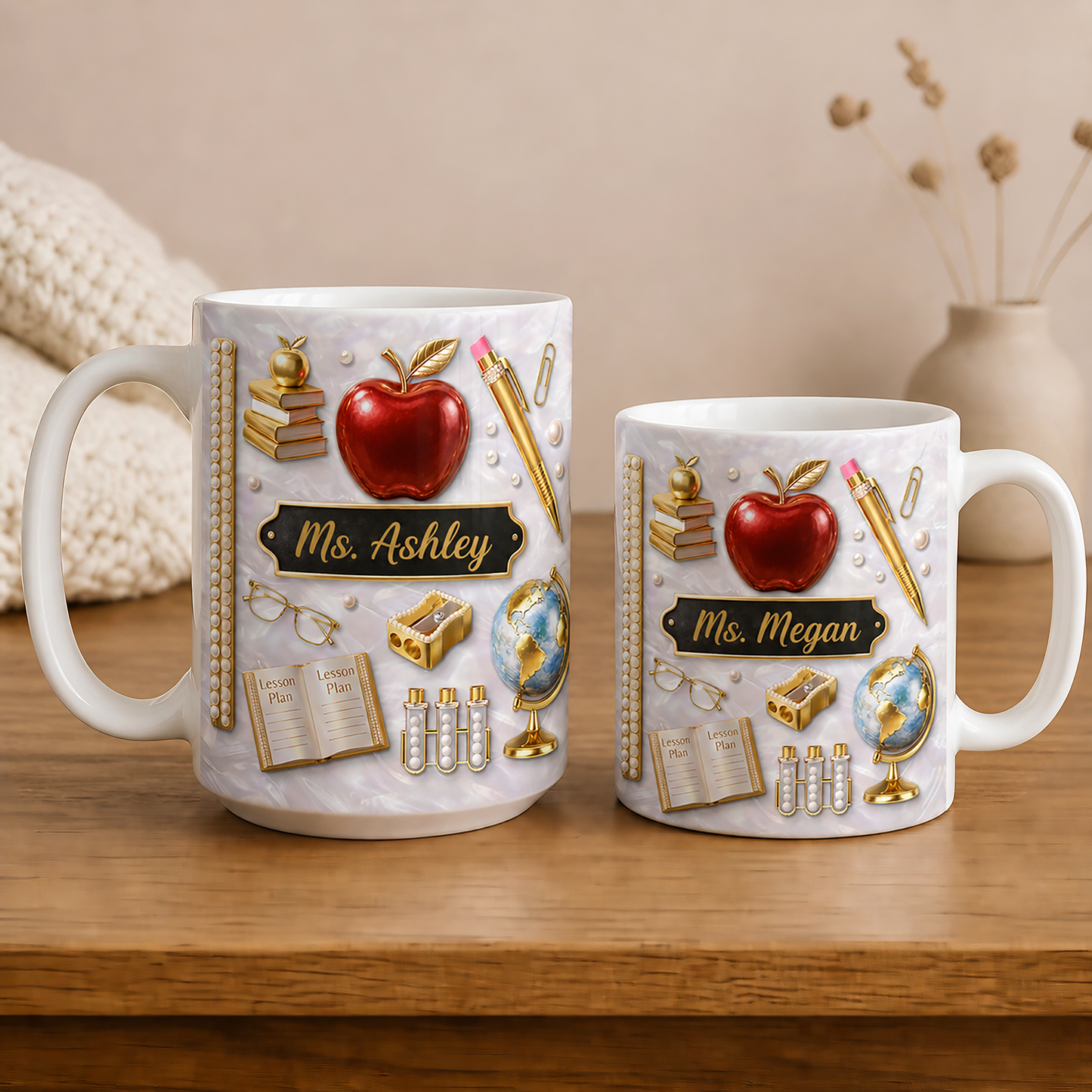 Personalized Teacher Name Mug, Custom Dimensional Effect Back to School Gift