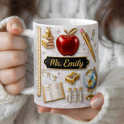 Personalized Teacher Name Mug, Custom Dimensional Effect Back to School Gift