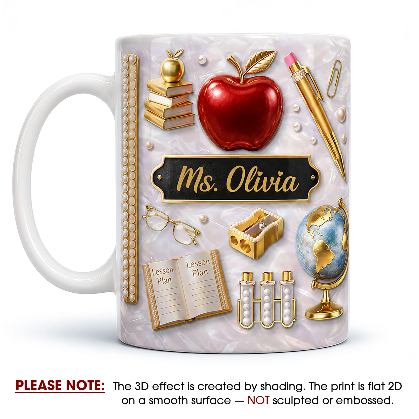 Personalized Teacher Name Mug, Custom Gold Apple Teacher Mug, Back to School Gift