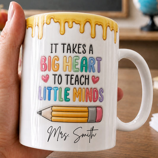 Personalized Teacher Mug, Custom Name Big Heart Little Minds Mug, Back to School Gift