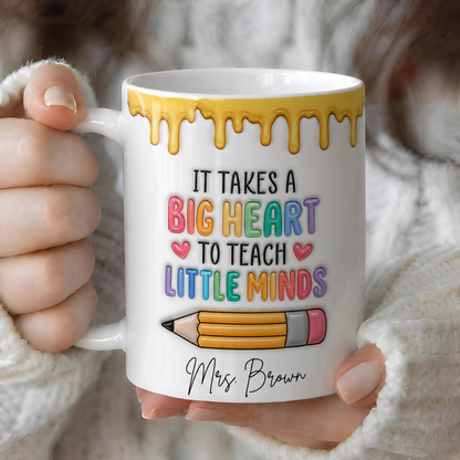 Personalized Teacher Mug, Custom Name Big Heart Little Minds Mug, Back to School Gift