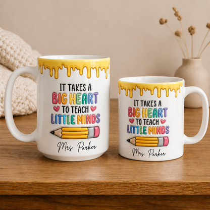 Personalized Teacher Mug, Custom Name Big Heart Little Minds Mug, Back to School Gift