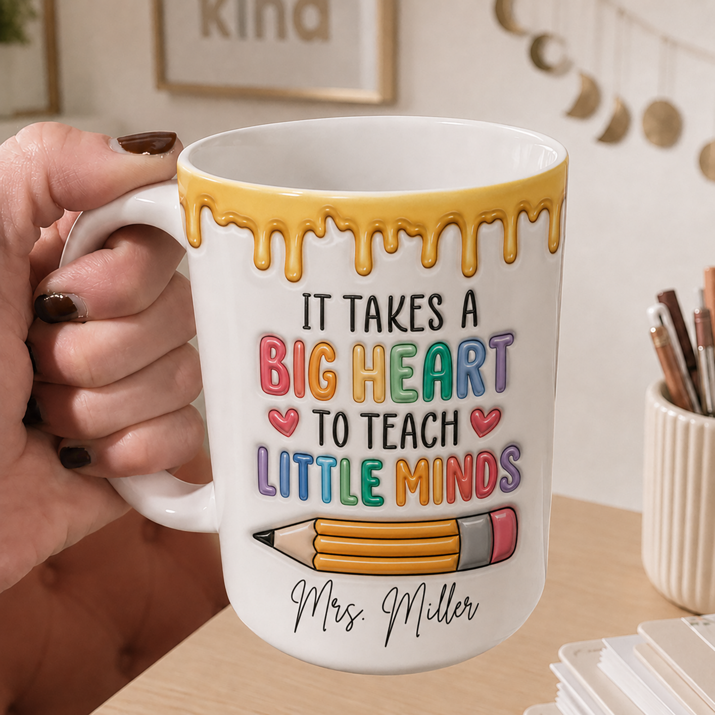 Personalized Teacher Mug, Custom Name Big Heart Little Minds Mug, Back to School Gift