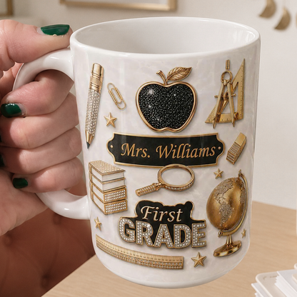 Personalized Teacher Name Mug, Custom Grade Teacher Gift for Back to School