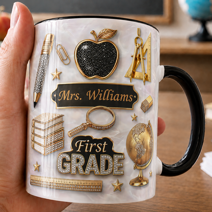 Personalized Teacher Name Mug, Custom Grade Teacher Gift for Back to School