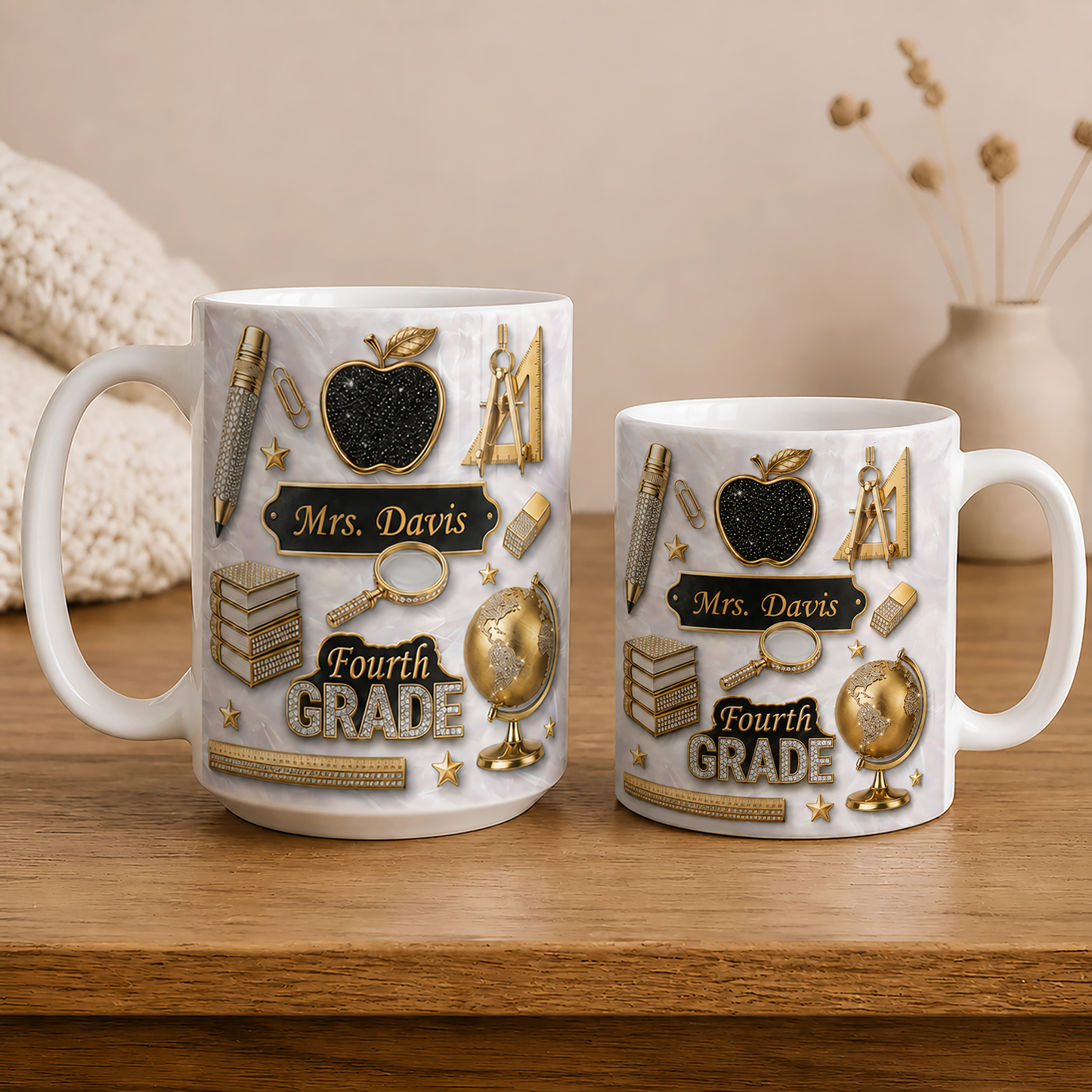 Personalized Teacher Name Mug, Custom Grade Teacher Gift for Back to School