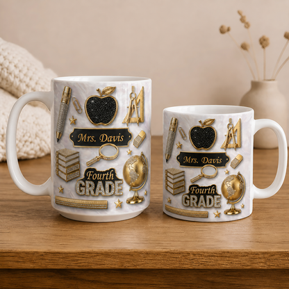 Personalized Teacher Name Mug, Custom Grade Teacher Gift for Back to School