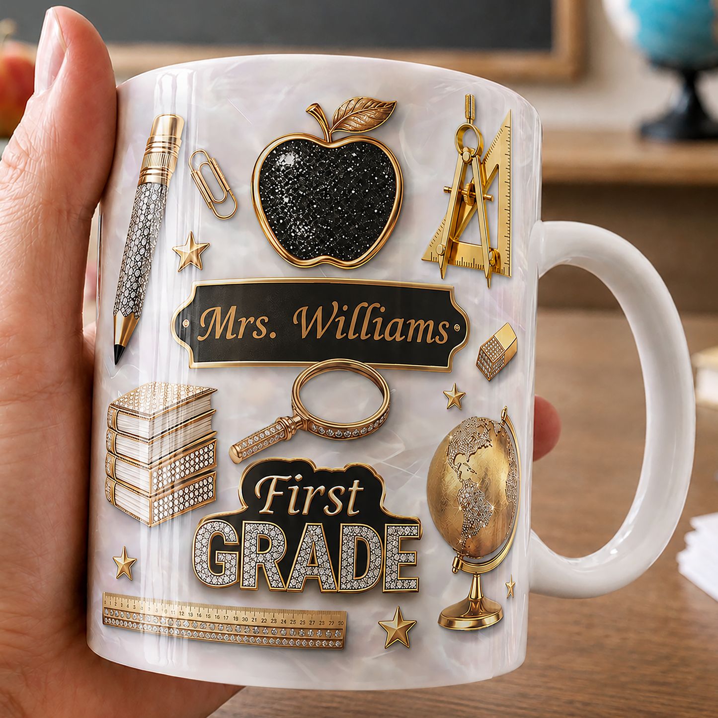 Personalized Teacher Name Mug, Custom Grade Teacher Gift for Back to School