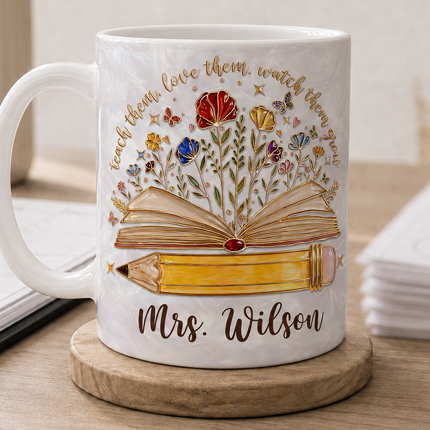 Personalized Teacher Name Mug, Teach Them Love Them Watch Them Grow Back to School Gift
