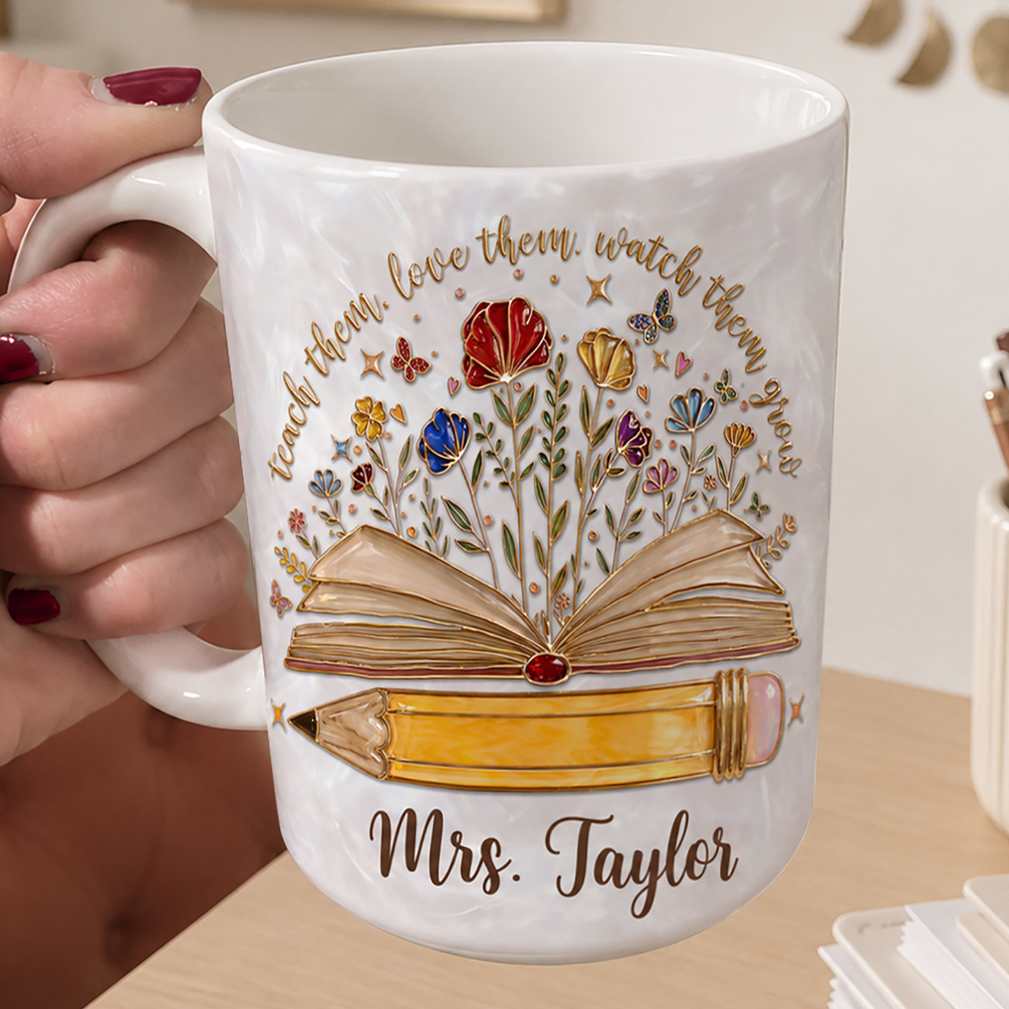 Personalized Teacher Name Mug, Teach Them Love Them Watch Them Grow Back to School Gift