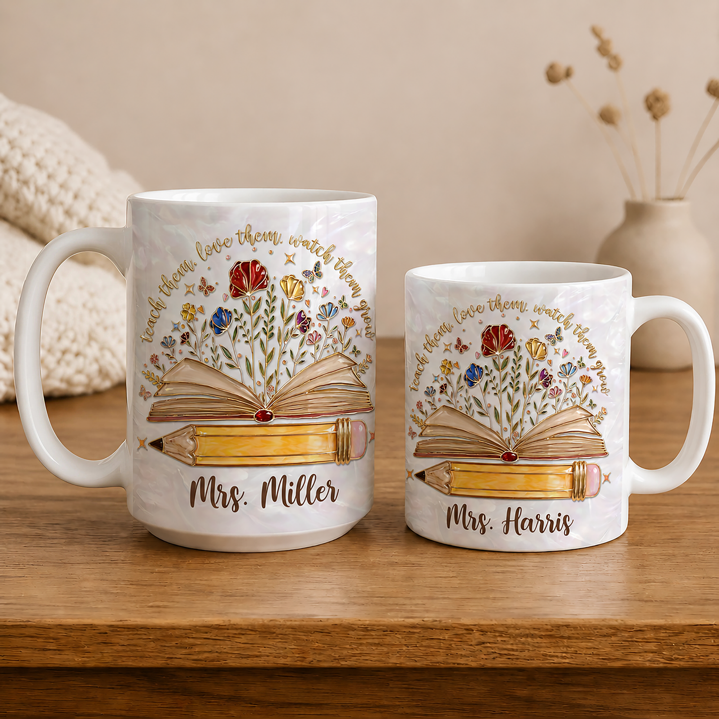 Personalized Teacher Name Mug, Teach Them Love Them Watch Them Grow Back to School Gift