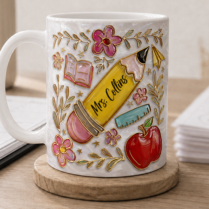 Personalized Teacher Mug, Custom Teacher Name Pencil Mug, Back to School Gift