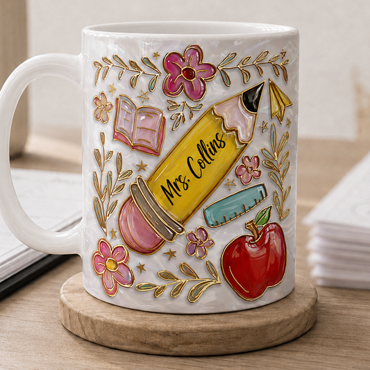 Personalized Teacher Mug, Custom Teacher Name Pencil Mug, Back to School Gift
