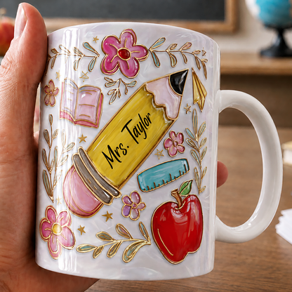 Personalized Teacher Mug, Custom Teacher Name Pencil Mug, Back to School Gift