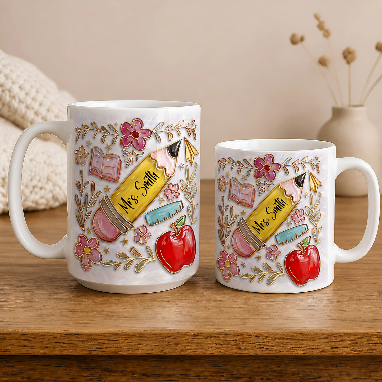 Personalized Teacher Mug, Custom Teacher Name Pencil Mug, Back to School Gift