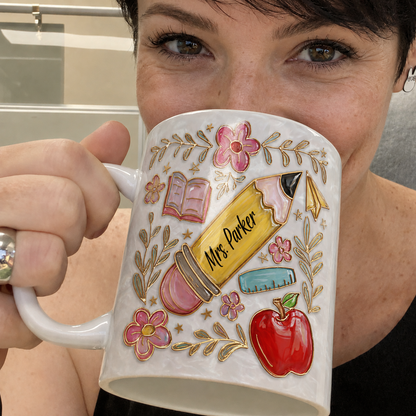Personalized Teacher Mug, Custom Teacher Name Pencil Mug, Back to School Gift