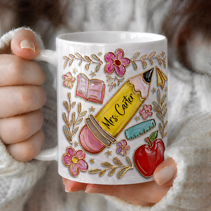 Personalized Teacher Mug, Custom Teacher Name Pencil Mug, Back to School Gift