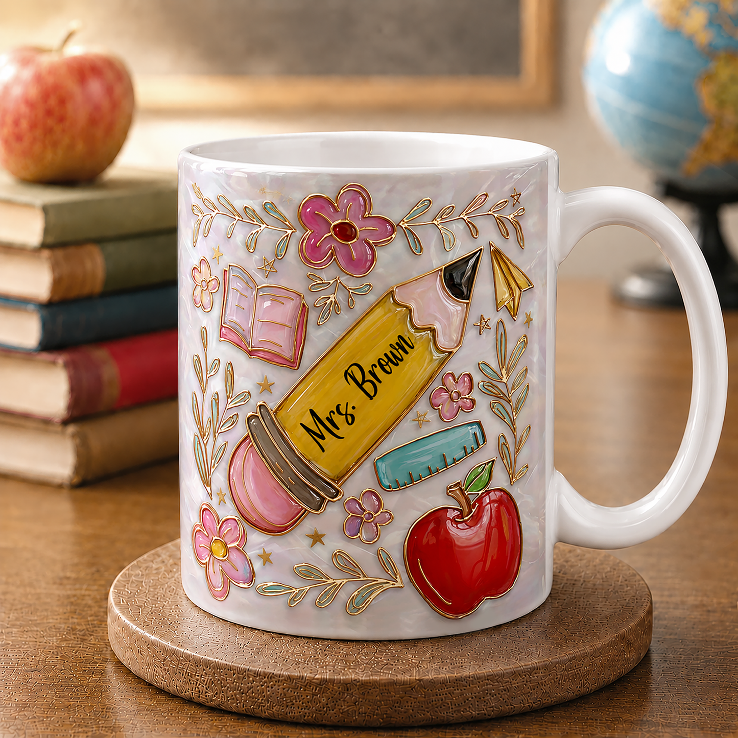 Personalized Teacher Mug, Custom Teacher Name Pencil Mug, Back to School Gift