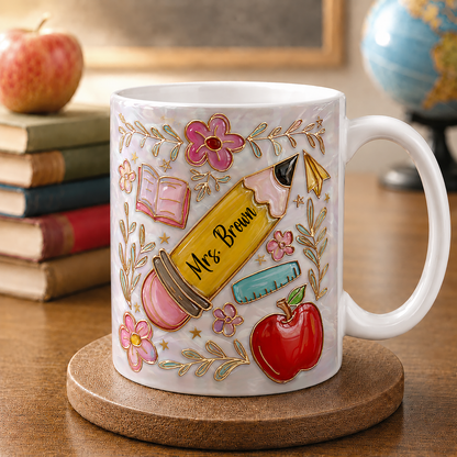 Personalized Teacher Mug, Custom Teacher Name Pencil Mug, Back to School Gift