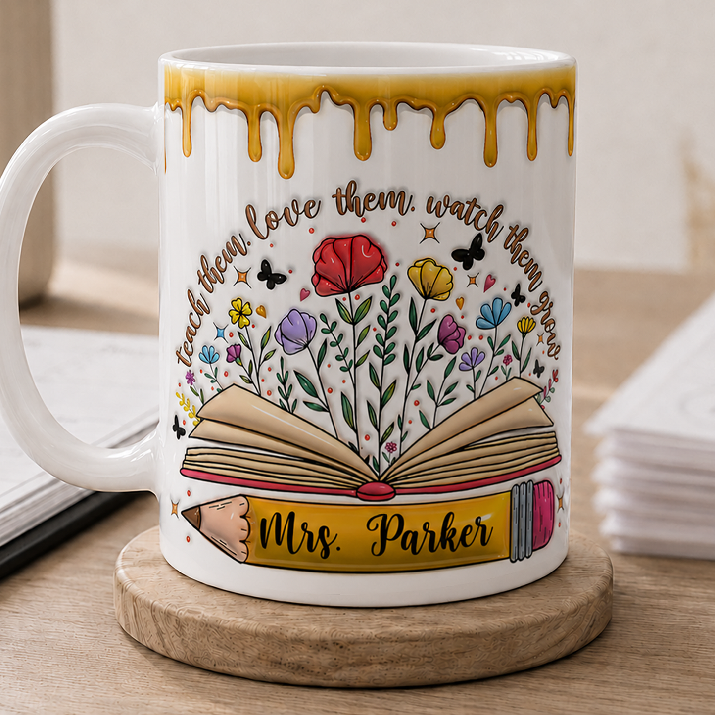 Personalized Teacher Name Mug, Teach Love Grow Back to School Gift for Teachers