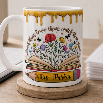 Personalized Teacher Name Mug, Teach Love Grow Back to School Gift for Teachers