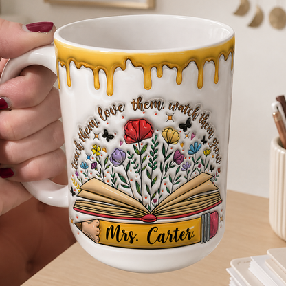 Personalized Teacher Name Mug, Teach Love Grow Back to School Gift for Teachers