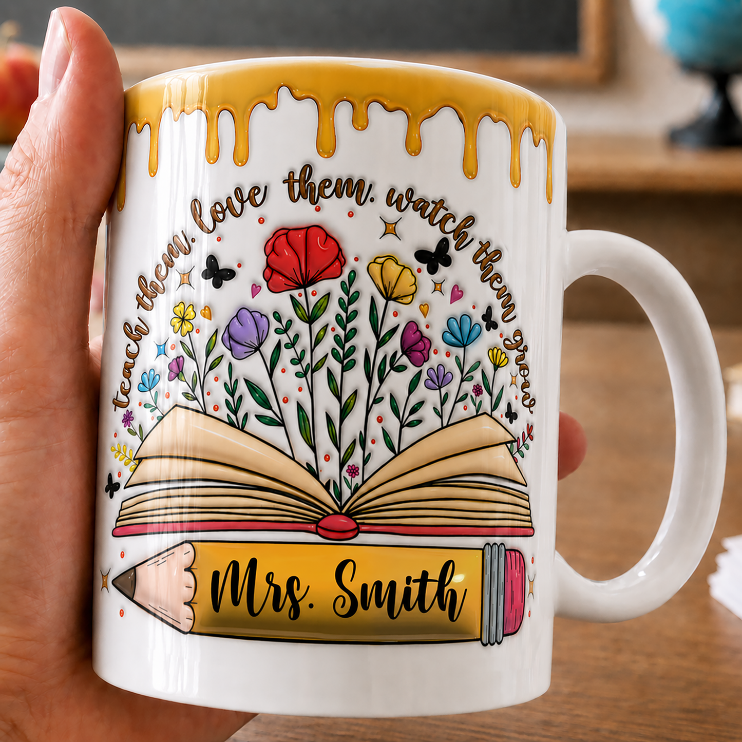 Personalized Teacher Name Mug, Teach Love Grow Back to School Gift for Teachers