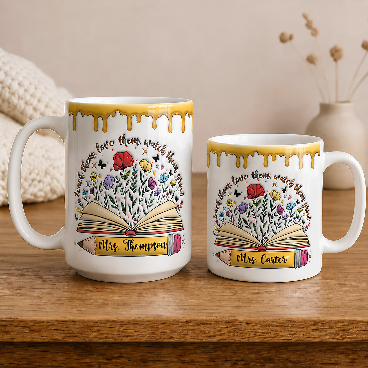 Personalized Teacher Name Mug, Teach Love Grow Back to School Gift for Teachers
