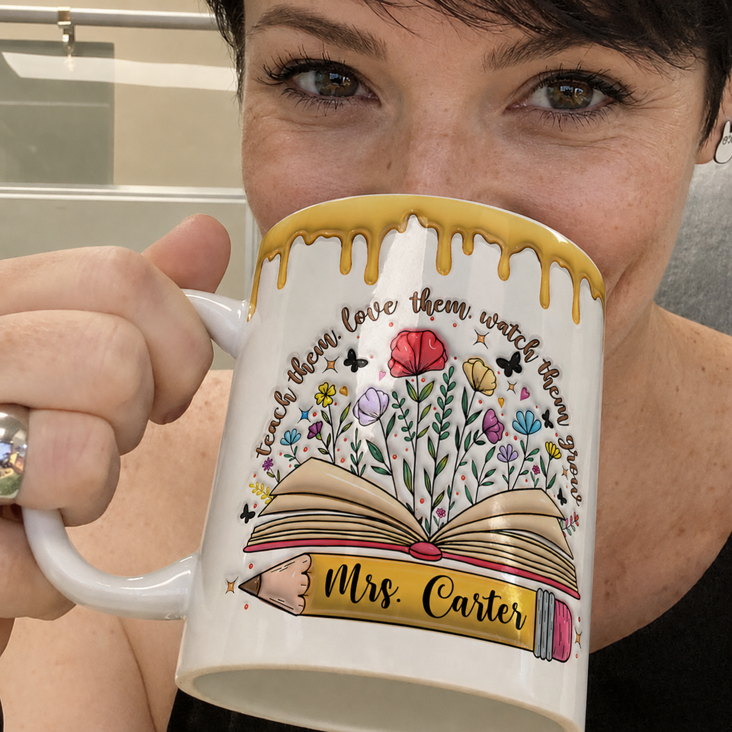 Personalized Teacher Name Mug, Teach Love Grow Back to School Gift for Teachers