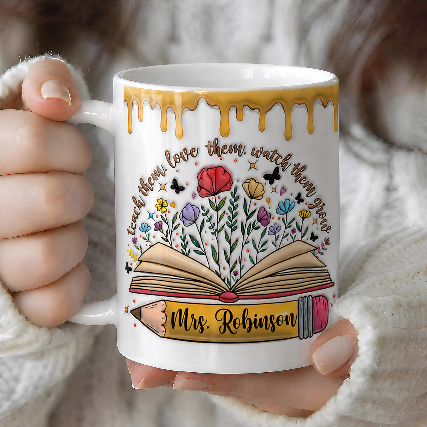 Personalized Teacher Name Mug, Teach Love Grow Back to School Gift for Teachers