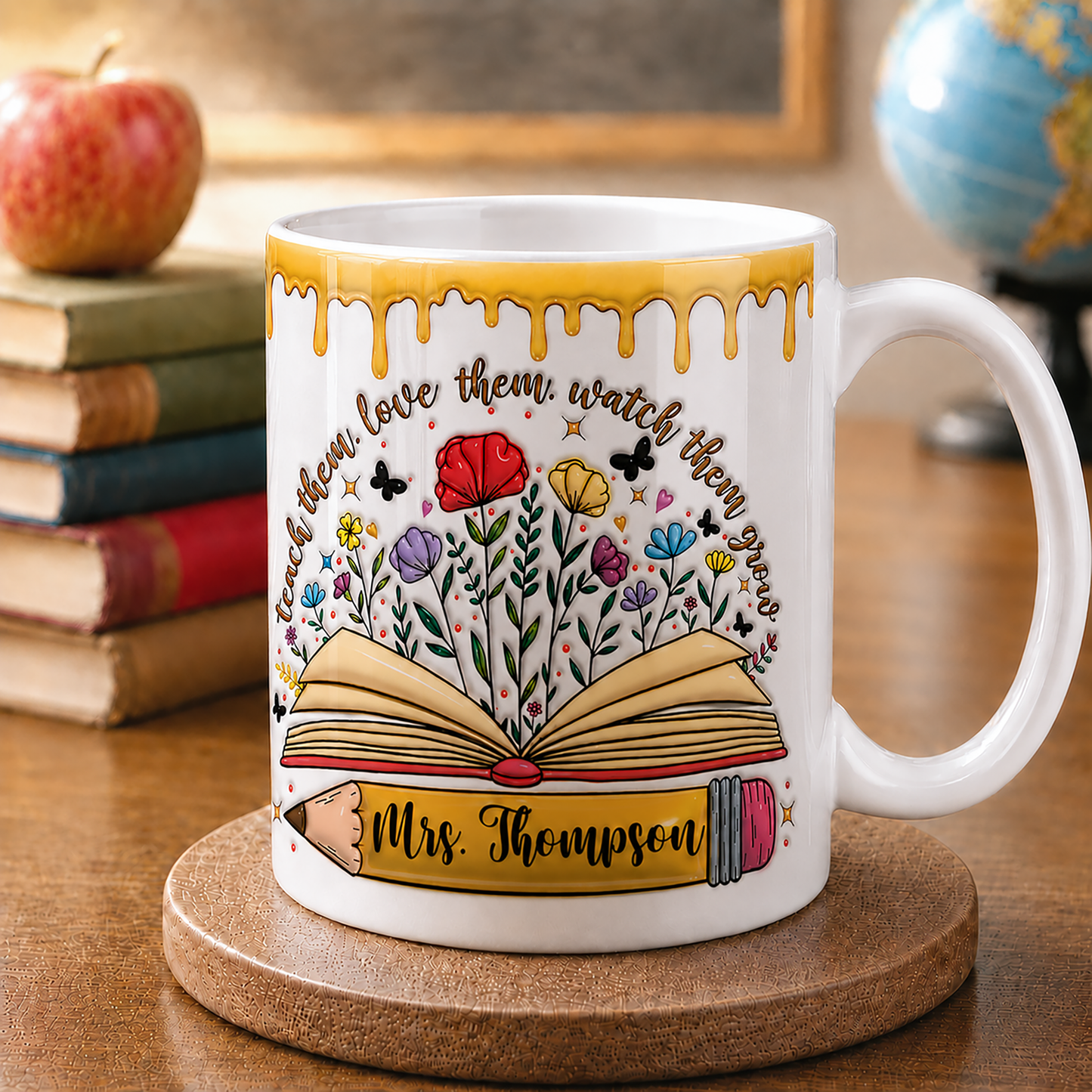 Personalized Teacher Name Mug, Teach Love Grow Back to School Gift for Teachers