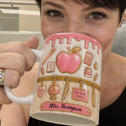Personalized Teacher Name Mug, Pink Apple Back to School Teacher Gift