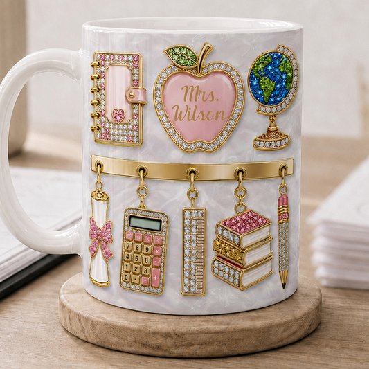 Personalized Teacher Name Mug, Pink 3D-Look Apple Back to School Gift
