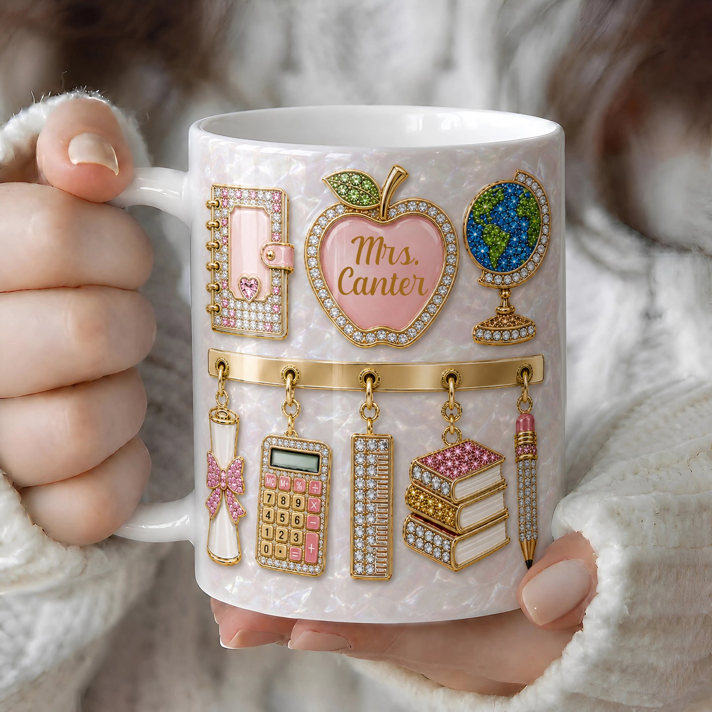 Personalized Teacher Name Mug, Pink 3D-Look Apple Back to School Gift
