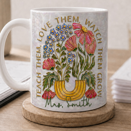 Personalized Teacher Name Mug, Floral Back to School Gift for Teachers