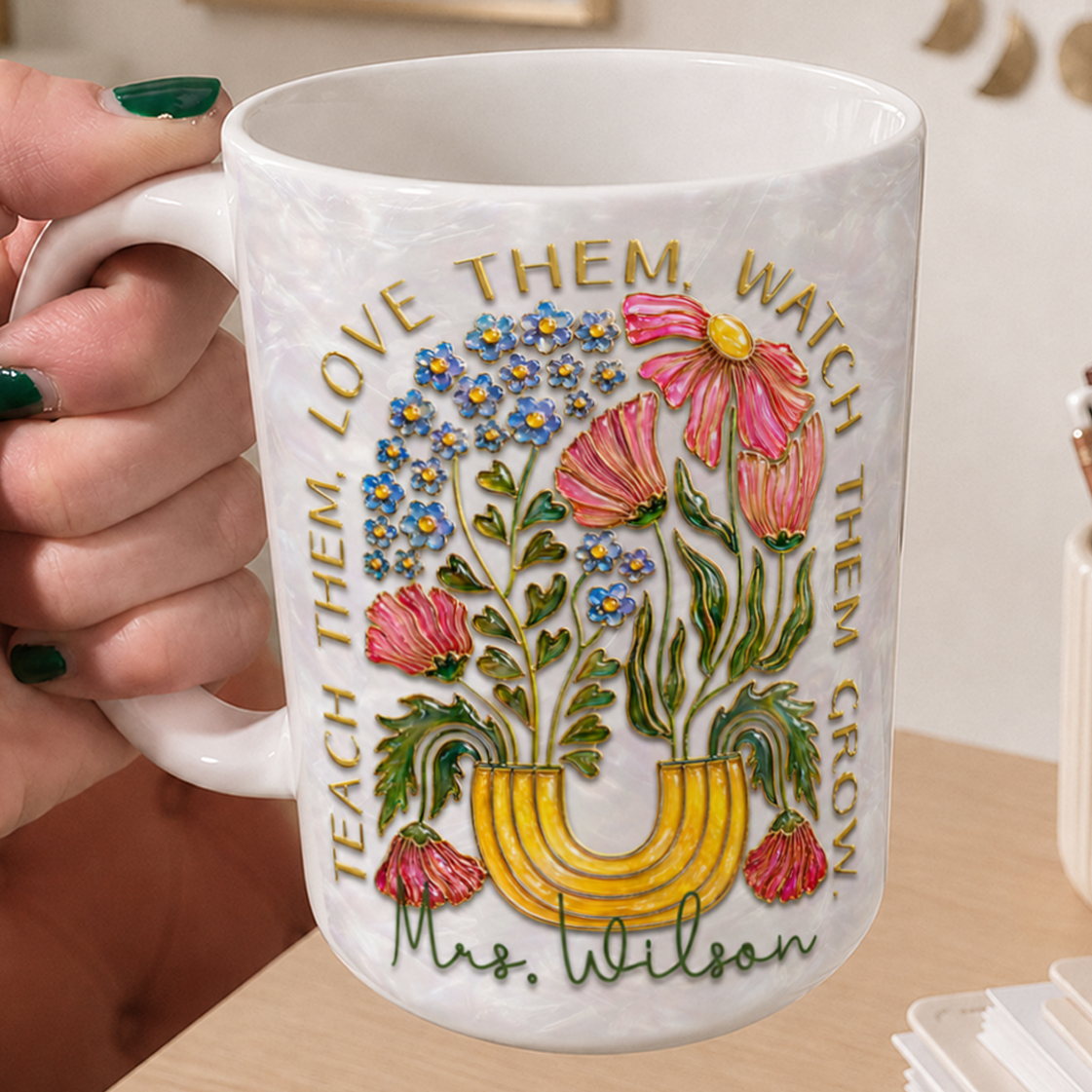 Personalized Teacher Name Mug, Floral Back to School Gift for Teachers