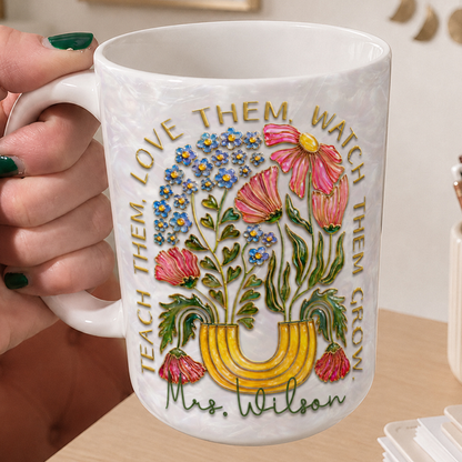 Personalized Teacher Name Mug, Floral Back to School Gift for Teachers