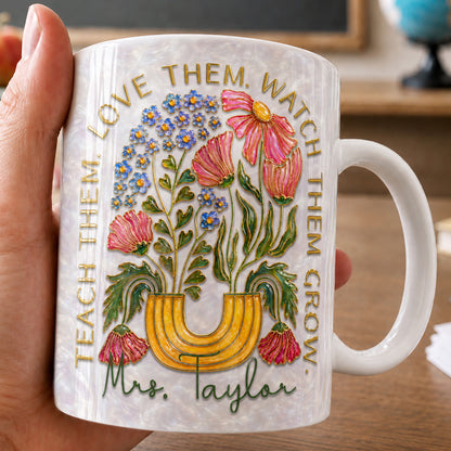 Personalized Teacher Name Mug, Floral Back to School Gift for Teachers