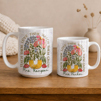 Personalized Teacher Name Mug, Floral Back to School Gift for Teachers