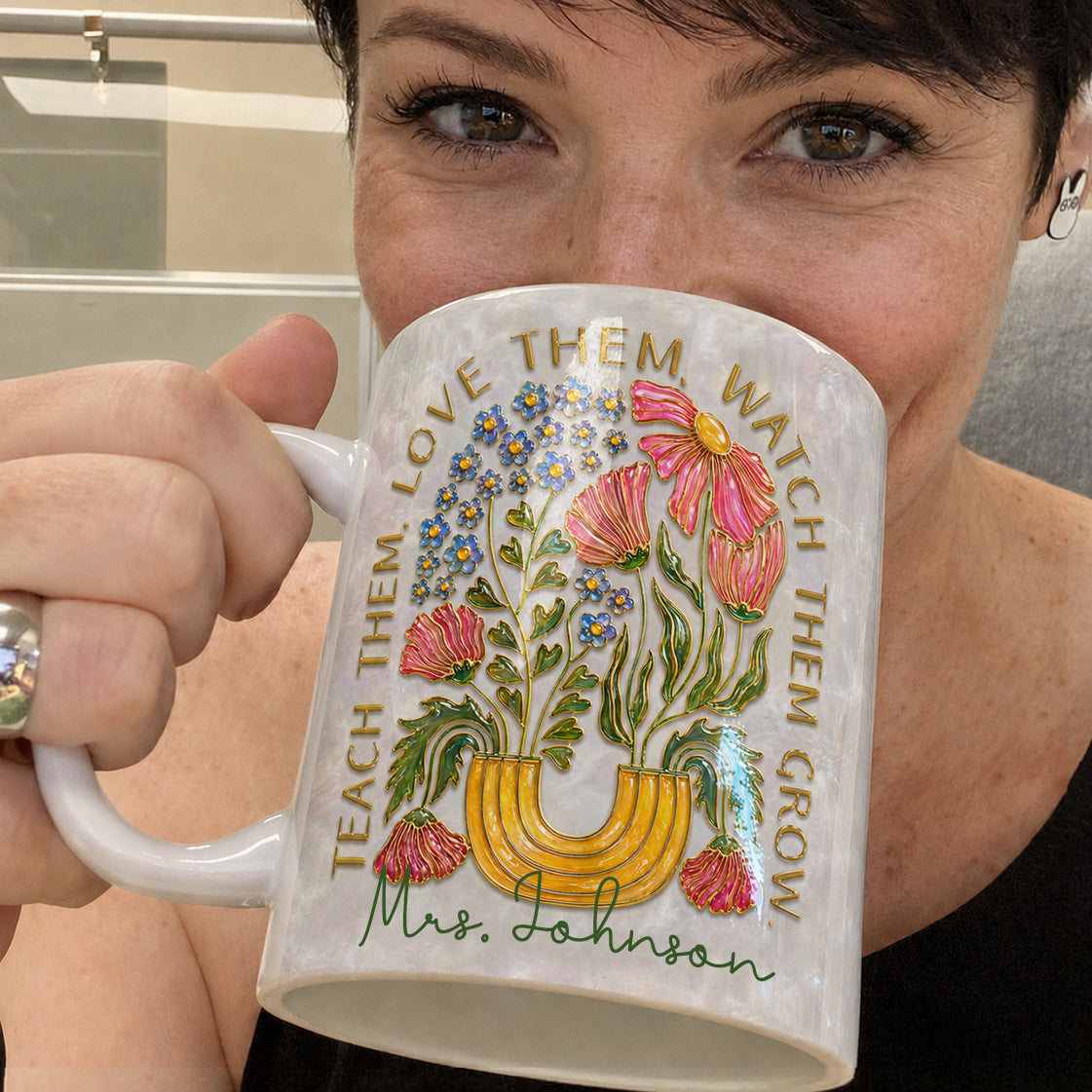 Personalized Teacher Name Mug, Floral Back to School Gift for Teachers