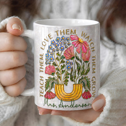 Personalized Teacher Name Mug, Floral Back to School Gift for Teachers