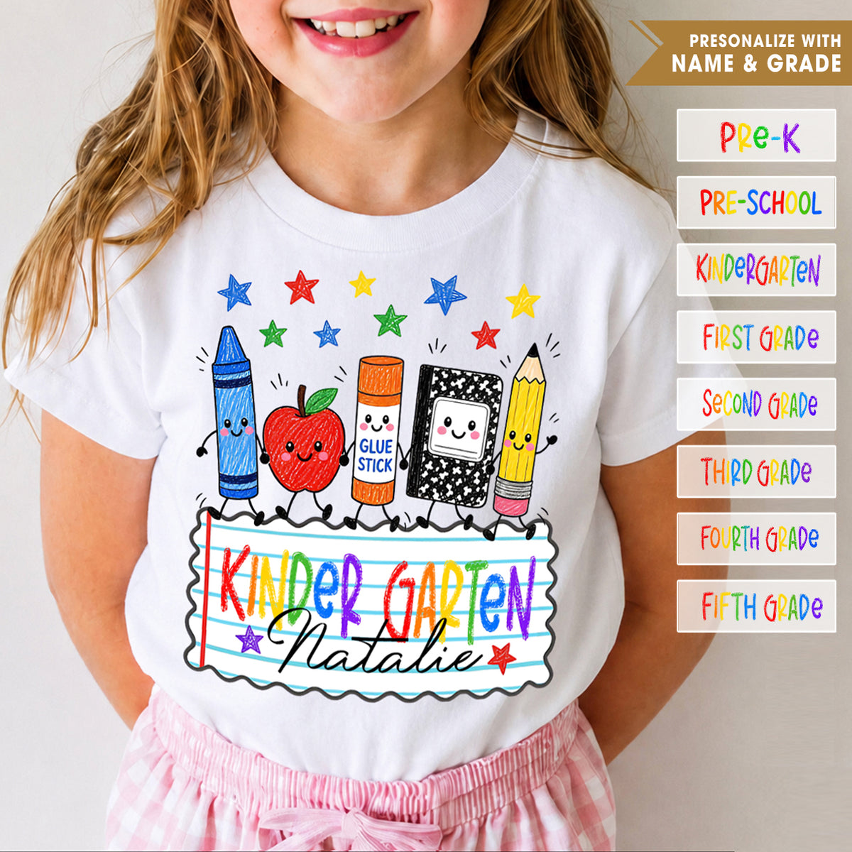 Personalisiertes Kinder-Shirt zum Schulanfang, individuelles Namens- und Klassenstufen-Shirt