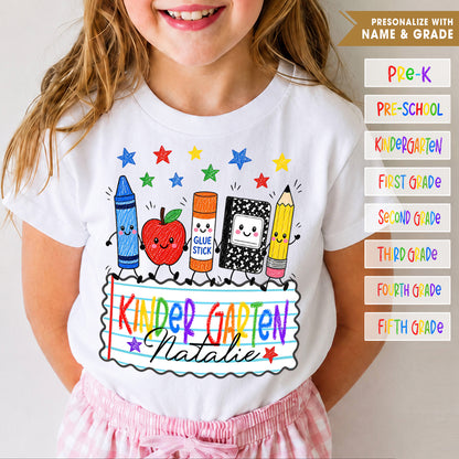 Personalisiertes Kinder-Shirt zum Schulanfang, individuelles Namens- und Klassenstufen-Shirt