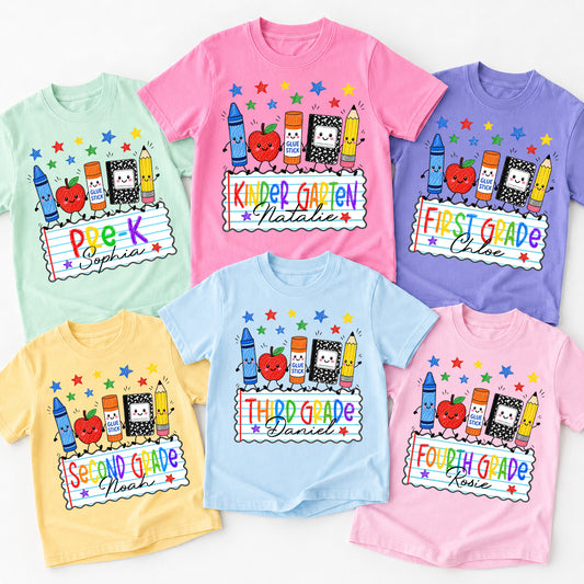 Personalized Kids Back to School Shirt, Custom Name and Grade School Shirt