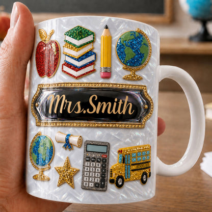 Personalized Teacher Name Mug, Custom Faux 3D Back to School Teacher Gift