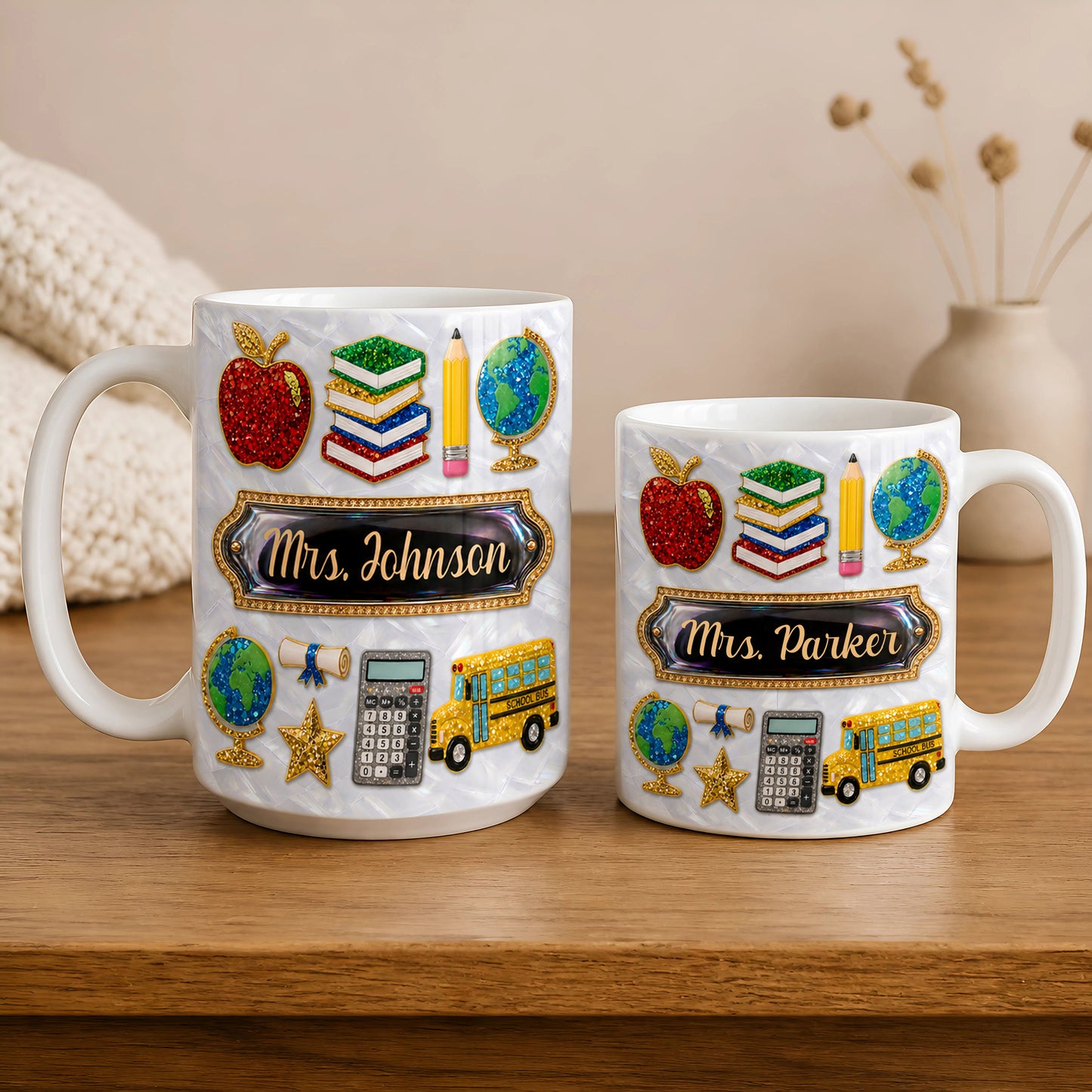 Personalized Teacher Name Mug, Custom Faux 3D Back to School Teacher Gift