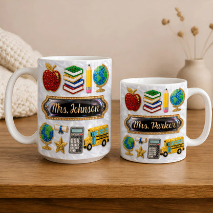 Personalized Teacher Name Mug, Custom Faux 3D Back to School Teacher Gift