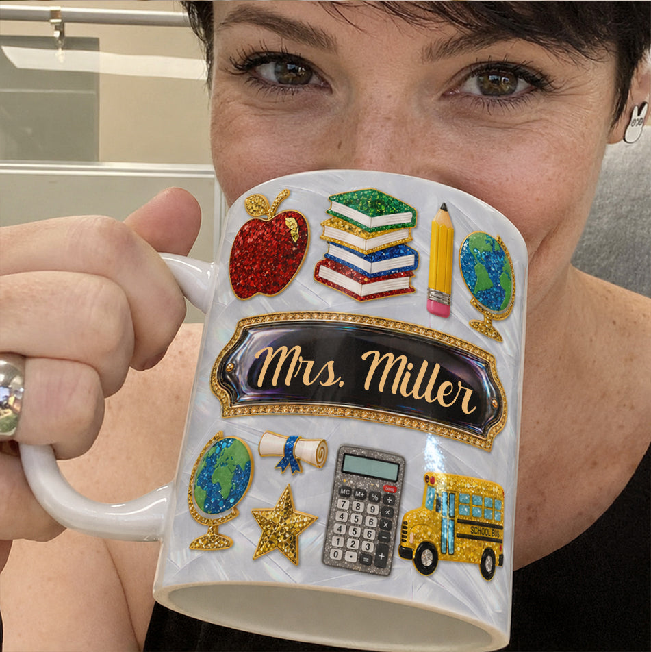 Personalized Teacher Name Mug, Custom Faux 3D Back to School Teacher Gift