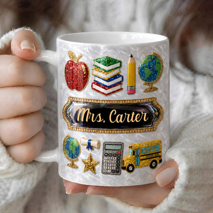 Personalized Teacher Name Mug, Custom Faux 3D Back to School Teacher Gift